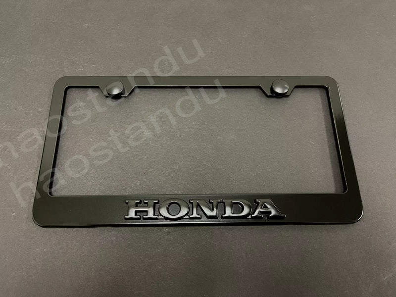 1x Black Honda 3D Emblem Badge BLACK Stainless License Plate Frame RUST FREE+S.caps