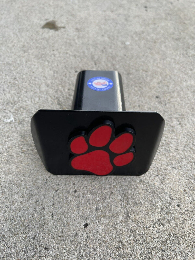 Dog Paw Emblem Metal Trailer Hitch Cover (Fit 2" Receivers, Red & Black)