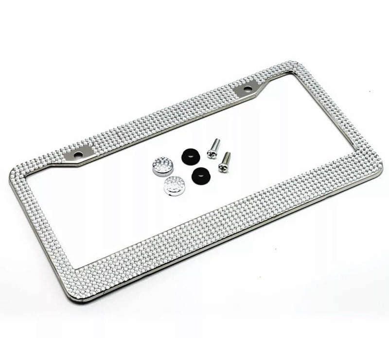 2Pcs Bling Metal License Plate Frame Diamond Sparkling Rhinestone Crystal