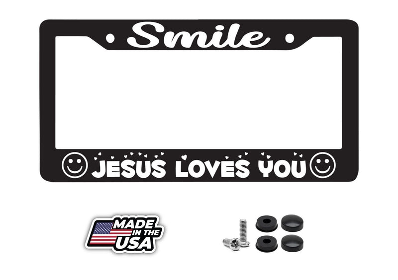 SMILE! Jesus Loves You Christian Religion Christ Funny License Plate Frame