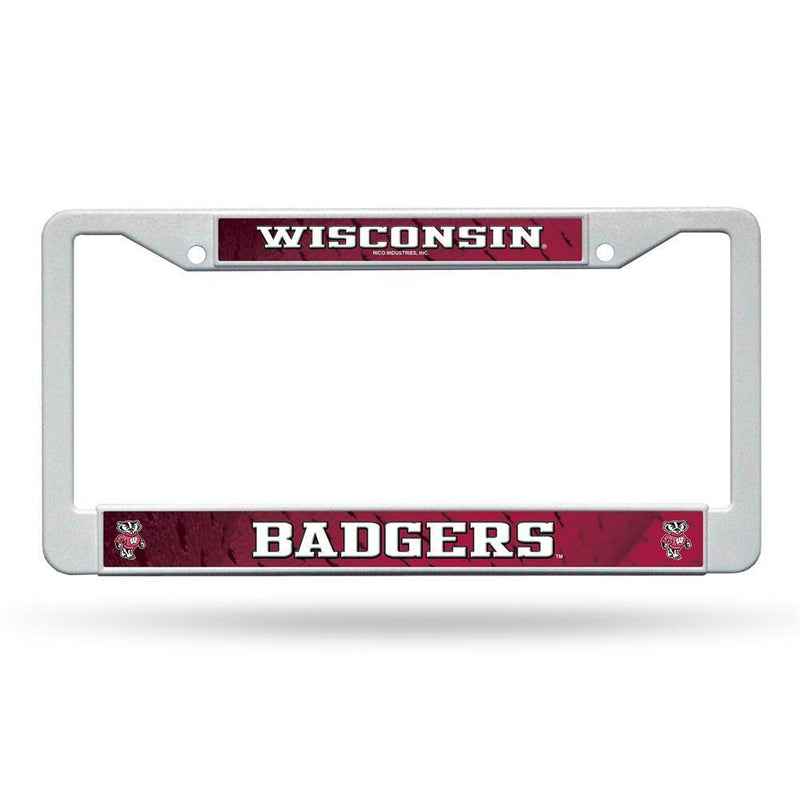 NCAA Wisconsin Badgers White Plastic License Plate Frame