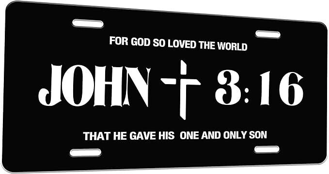 John 3:16 Religious Cross Metal License Plate Including Mounting Hardware
