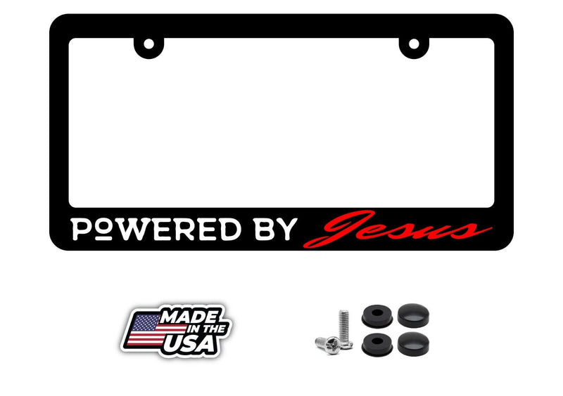 Powered By Jesus License Plate Frame Cover - Christian Including Hardware