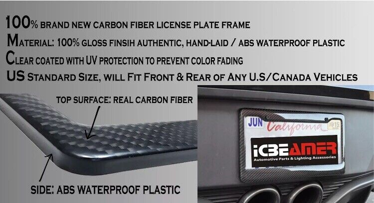 2 pcs Black Carbon FIBER LICENSE Plate Frame COVER ORIGINAL 3K U101
