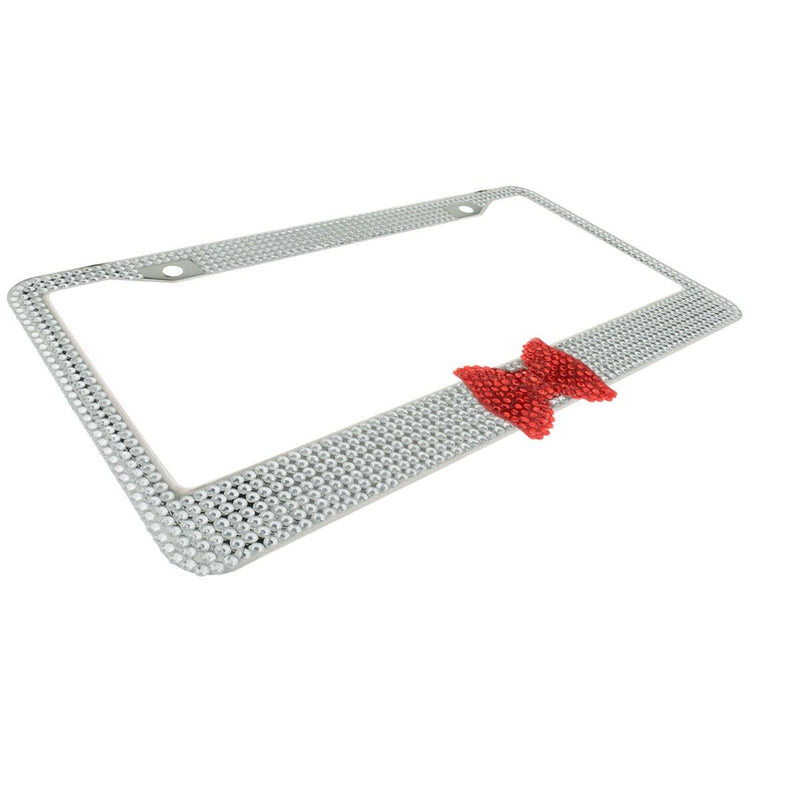 Clear 7 Rows Bling Diamond Crystal License Plate Frame With Red Bow Tie