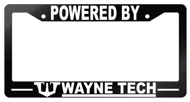 Powered By Wayne Tech Glossy Black Plastic License Plate Frame DC  Mod-GRAPH9856236-7234