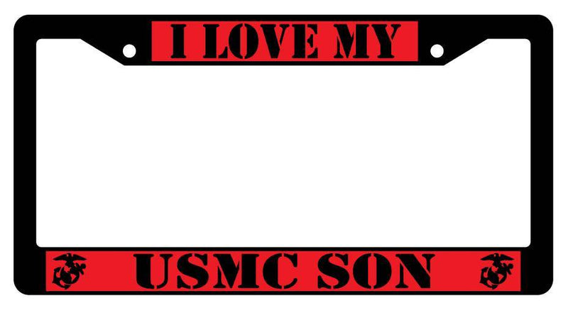 Black License Plate Frame I LOVE MY USMC SON (RED) Auto Accessory 202  Mod-GRAPH9856236-3649