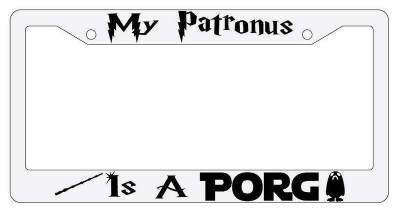 My Patronus is A Porg White Plastic License Plate Frame Auto Accessory  Mod-GRAPH9856236-3535