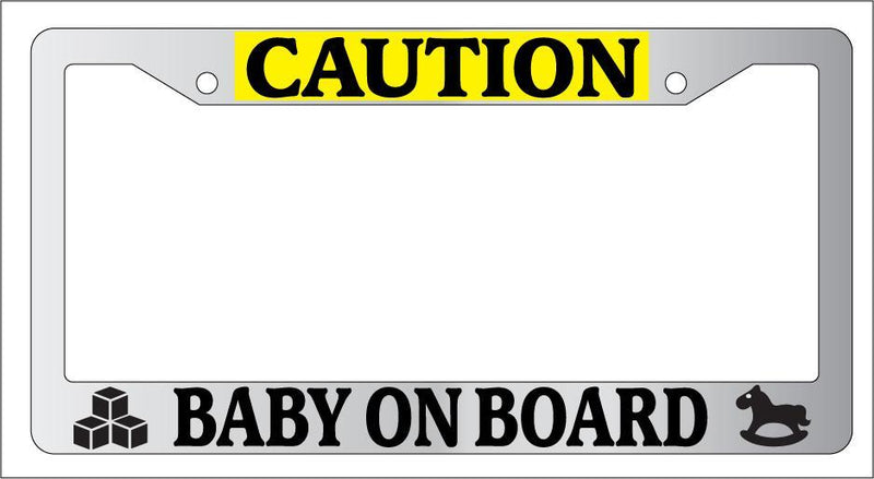 Chrome License Plate Frame Caution Baby On Board Auto Accessory Novelty  Mod-GRAPH9856236-5856