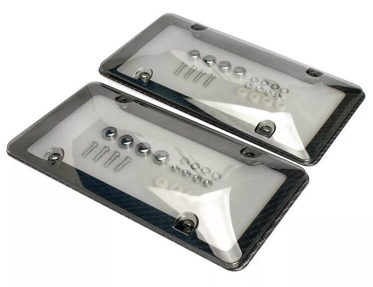 4/Set Clear License Plate Carbon Fiber Frame Cover Shield Car Truck