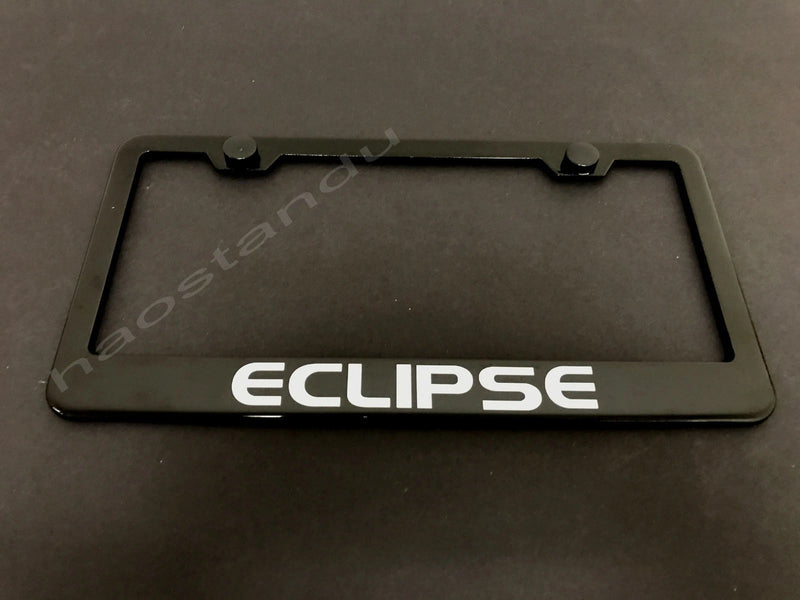 1x ECLIPSE BLACK Stainless Metal License Plate Frame + Screw Caps