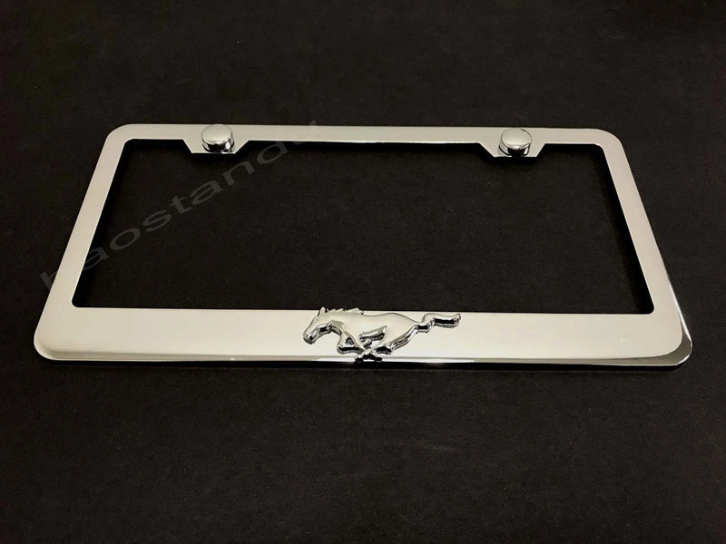 1x HORSE PONY 3D Emblem STAINLESS STEEL License Plate Frame + Screw Cap