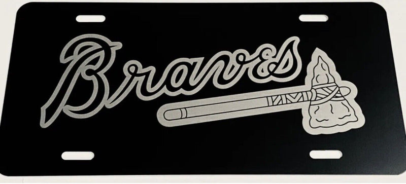 Atlanta Braves Fan Laser Engraved License Plate Matte Black Metal Car Tag Gift