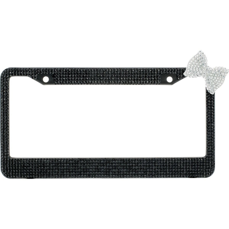 Black 7 Rows Bling Diamond Crystal License Plate Frame With Corner Clear Bow Tie
