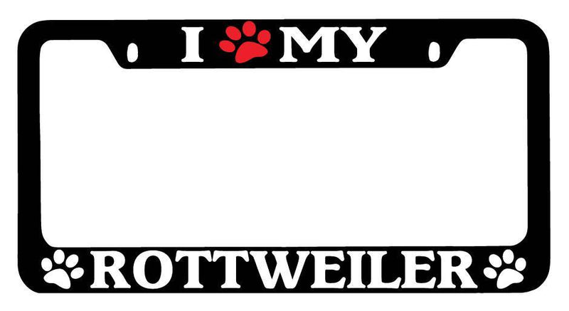 Black METAL License Plate Frame I Heart My (Paw) Rottweiler Auto Accessory 550  Mod-GRAPH9856236-9070