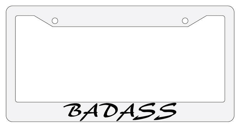 Badass (Cursive) White Plastic License Plate Frame Auto Accessory  Mod-GRAPH9856236-184