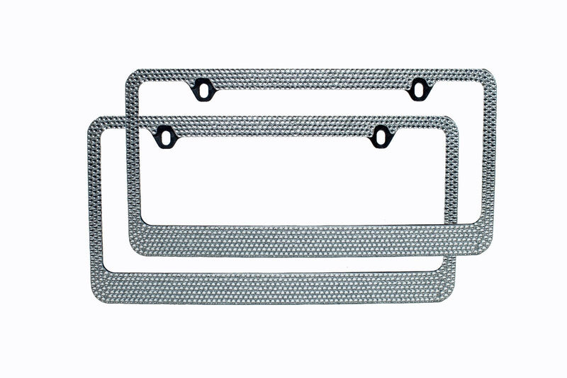 2 PCS Bling White Color Crystal Metal License Plate Frame with Chrome Screw Cap