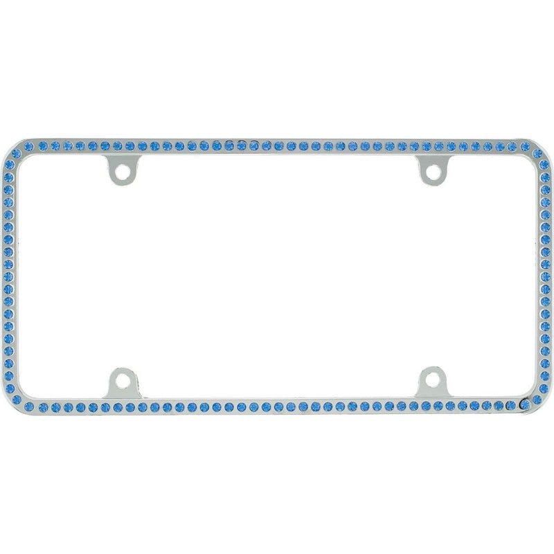 Swarovski Blue Crystal Bling Slim license plate frame Inlay With Screw Caps