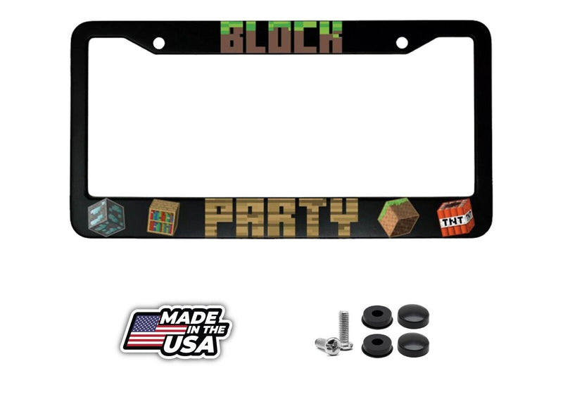 Block Party Minecraft Funny Aluminum Car License Plate Frame