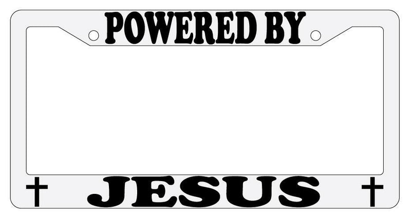 Powered By Jesus White Plastic License Plate Frame  Mod-GRAPH9856236-196