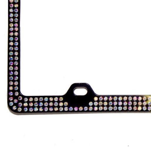 3 Rows Inset Crystal AB Rhinestone on Black License Frame w/ Swarovski Elements