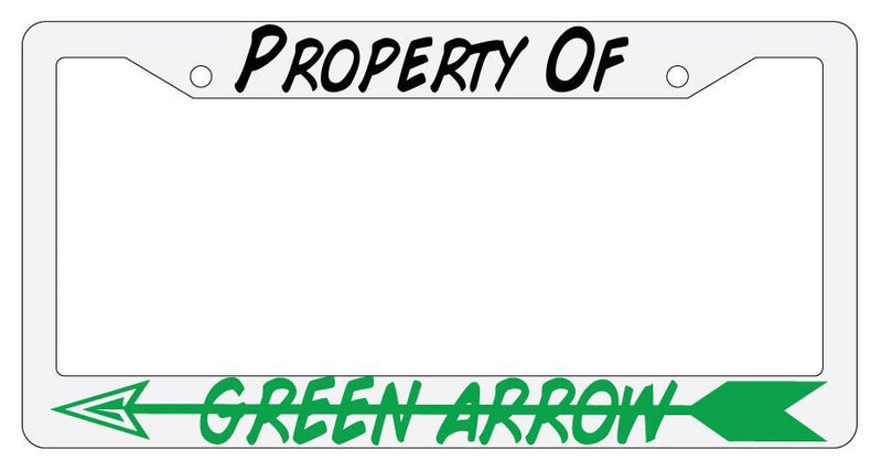 Property Of Green Arrow White Plastic License Plate Frame  Mod-GRAPH9856236-288