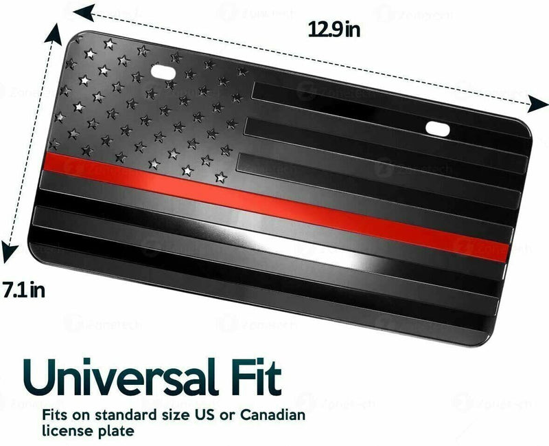 Black Aluminum Tactical Firefighter Flag Embossed License Plate Red Line