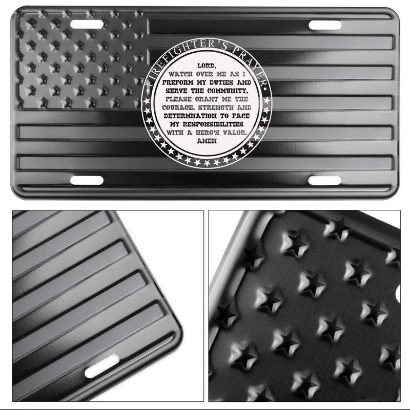 Fire Fighters Prayers American Flag License Plate Tag Embossed/Laser Etched.