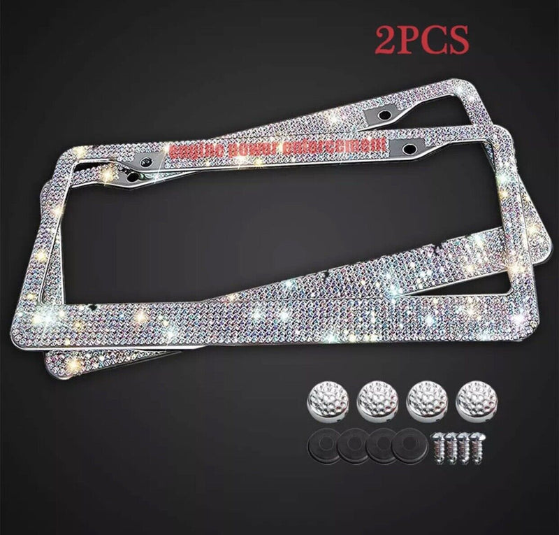 Bling Car License Plate Frames Metal Glitter Crystal Diamond (2 PCS)