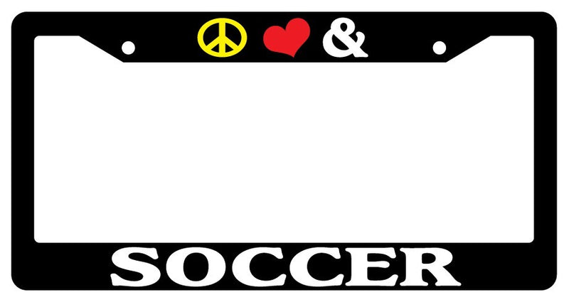Black License Plate Frame Peace Love And Soccer Auto Accessory Novelty  Mod-GRAPH9856236-2285