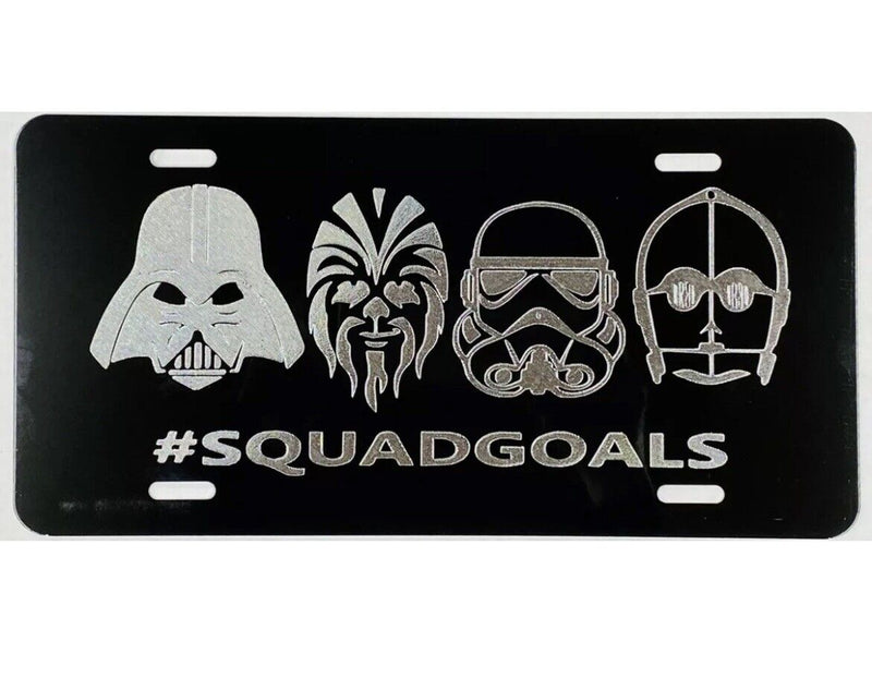 Star Wars Squad Car Tag Engraved Etched on Gloss Black Aluminum License Plate