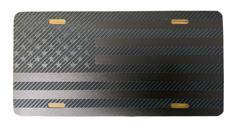 Tactical American Flag Heavy Duty Aluminum License Plate Carbon Fiber Black S11