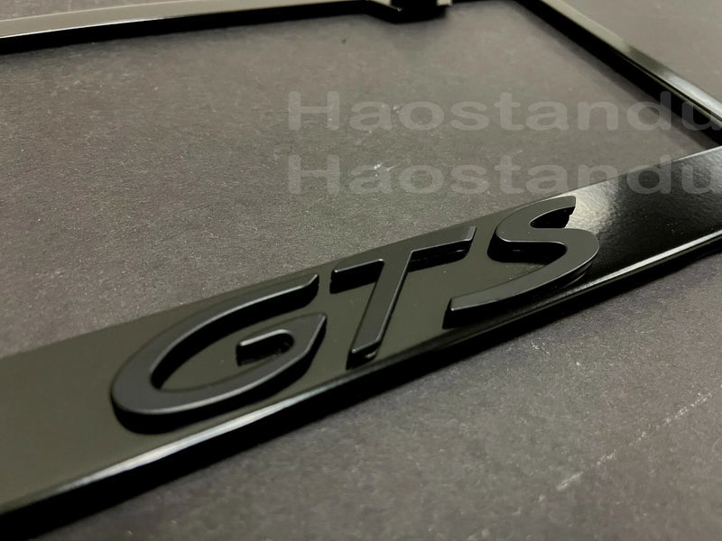 1x GTS 3D Emblem Black Stainless License Plate Frame, Black, 1 Year Manufacturer Warranty, Rust Free, S.Caps