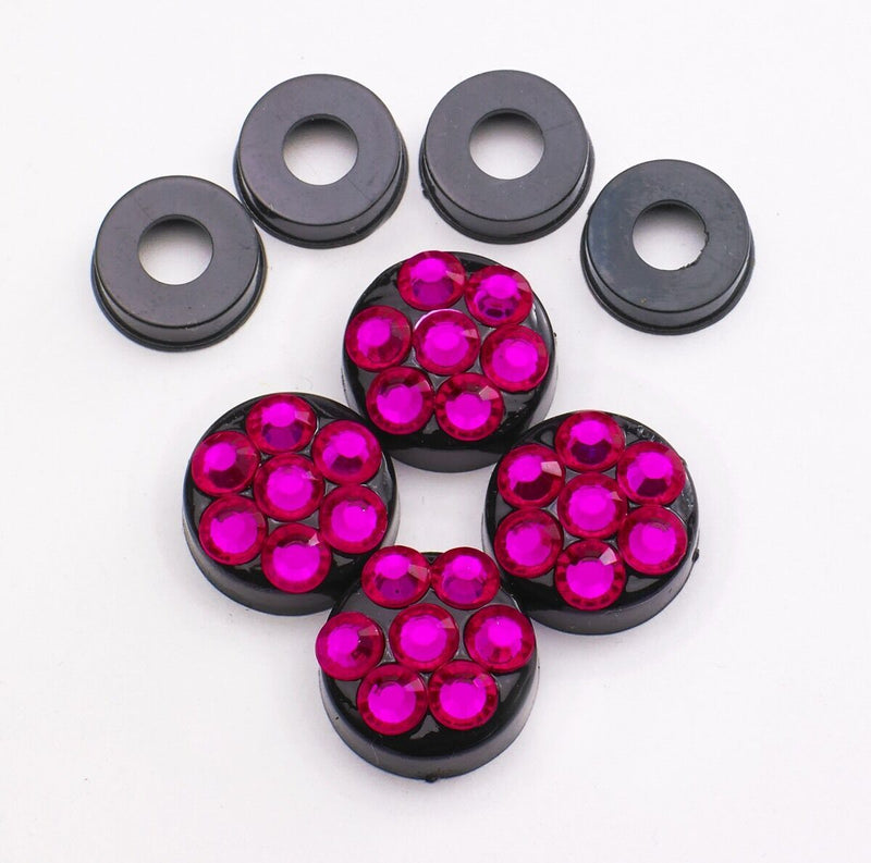 Hot Pink Crystal Rhinestone Screw Black Caps for Bling License Plate Frame