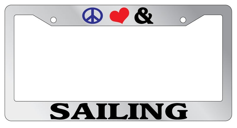 Chrome METAL License Plate Frame PEACE LOVE AND SAILING Auto Accessory  Mod-GRAPH9856236-9255