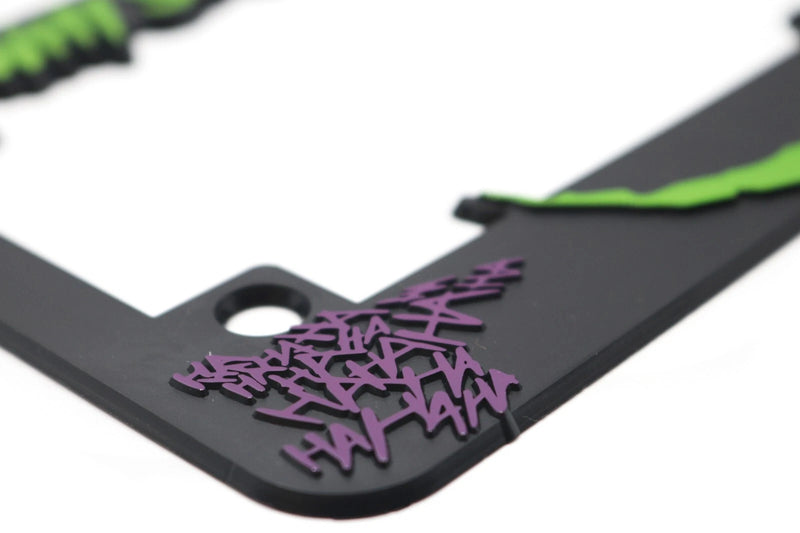 Why So Serious? for Joker Motorcycle 3D Raised License Plate Frame | 1 Pack Motorcycle License Plate Cover | Universal Motorcycle License Plate Holder | Auto Accessories (Lime Green and Purple)