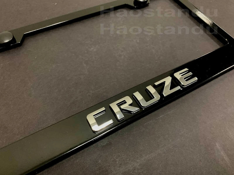 1x For CRUZE 3D Emblem BLACK Stainless License Plate Frame RUST FREE + Screw Cap