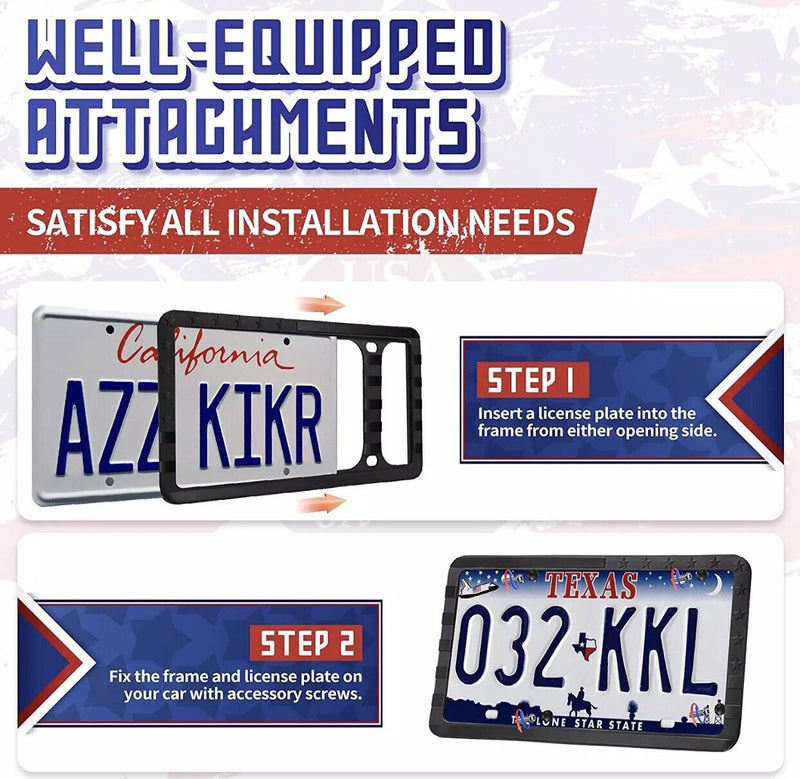 Aujen Silicone American Flag License Plate Frame 2 Packs, USA Flag License Plate