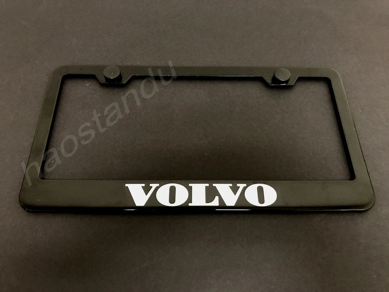1x VOLVO BLACK Stainless Metal License Plate Frame + Screw Caps