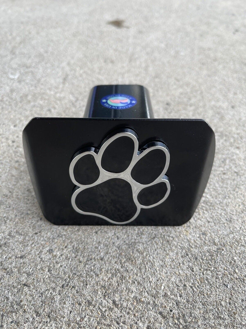 Dog Paw Emblem Metal Trailer Hitch Cover (Fit 2" Receivers, Chrome & Black)