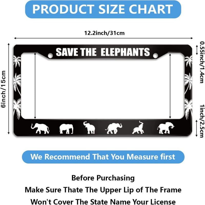 Save The Elephants Black License Plate Frame