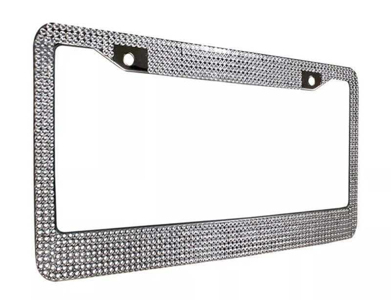 Metal License Plate Frame Bling RhineStone Chrome Crystal Diamond Glitter 2pcs