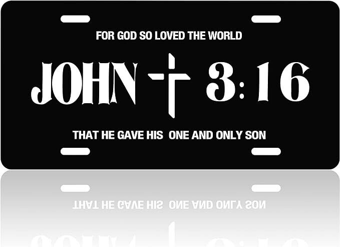 John 3:16 Religious Cross Metal License Plate Including Mounting Hardware