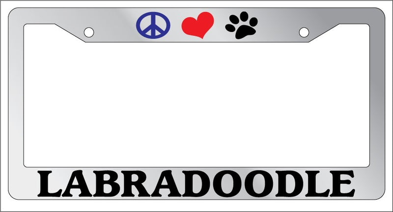Chrome License Plate Frame Peace Love Paw Labradoodle Auto Accessory 443  Mod-GRAPH9856236-4889