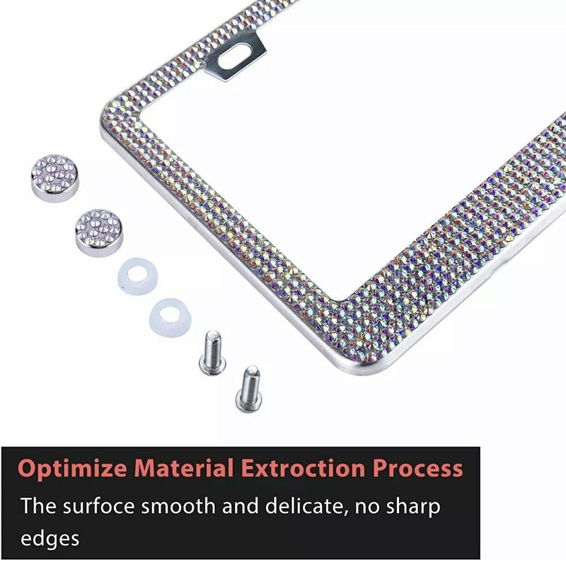 2 LUXURY Made with SWAROVSKI CRYSTAL Metal License Plate Frame Cap Diamond AB