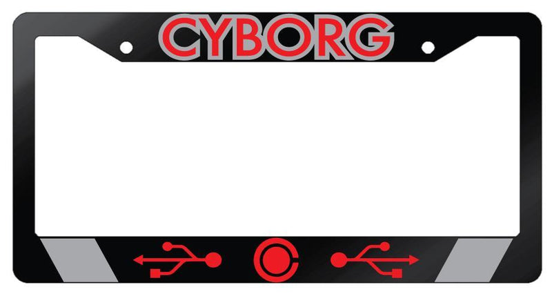 Cyborg RED Glossy Black Plastic License Plate Frame DC  Mod-GRAPH9856236-6970