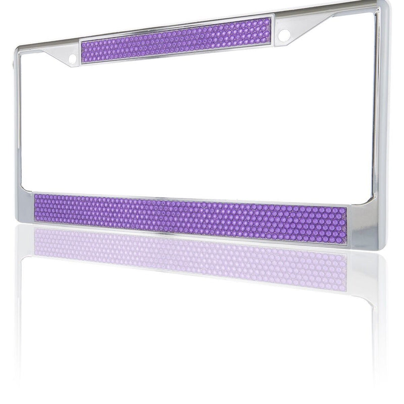Premium Chrome Purple Bling Crystal Diamond License Plate Frame for Car-Truck