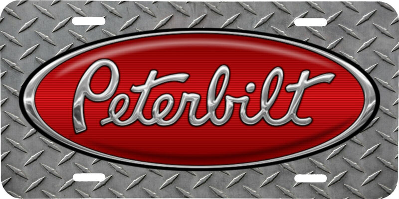 PETERBILT LOGO DIAMOND PLATE BACKGROUND VEHICLE LICENSE PLATE TRUCK SEMI TAG