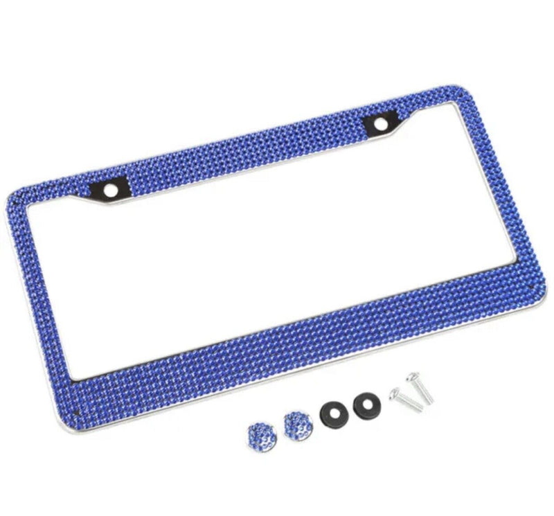 USA 2PCS Bling License Plate Frame Glitter Crystal Sparkling Rhinestone Tag v2