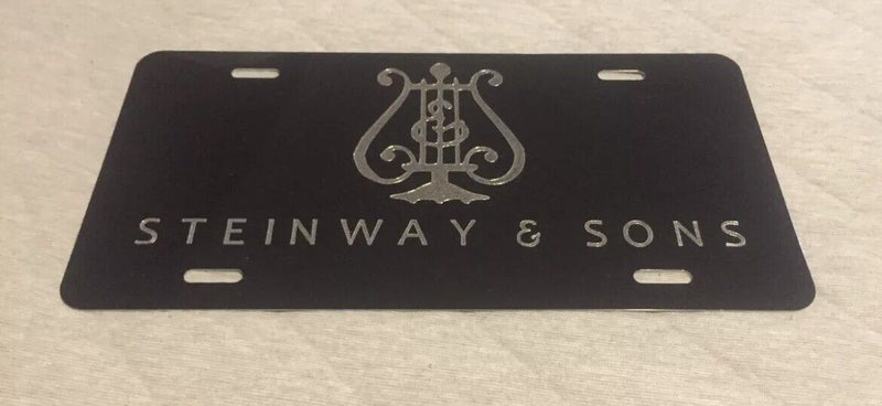 Steinway & Sons Logo Car Tag Diamond Etched on Aluminum License Plate